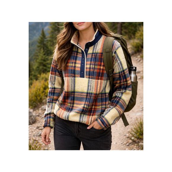 American Eagle Outfitters Sweaters - AMERICAN EAGLE Women Oversized Sherpa Half-Buttoned Pull-on Sweater Size M
